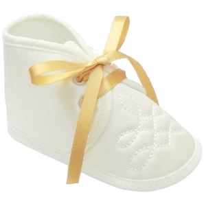 Baby Boys Ivory Satin Gold Ribbon Shoes